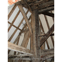 St Mary, Mundon Church – Interior 10: Detail of the woodwork supporting the upper tower and belfry.