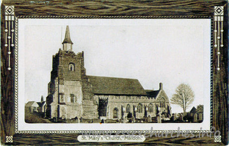 St Mary the Virgin, Maldon Church – Publisher unknown. Rear shows a shield with the following text: M & R C