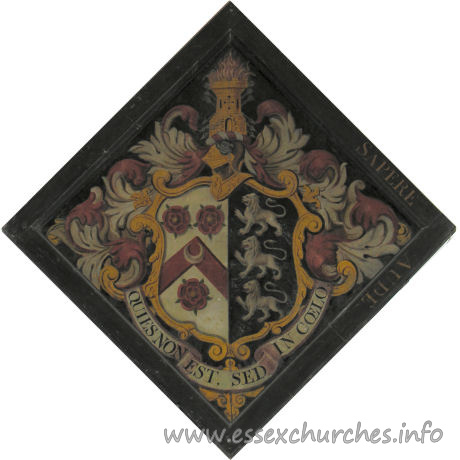 St John, Finchingfield Church – For Samuel Ruggles, who married Sarah English of Bocking and died 15 February 1828. Details taken from Hatchments in Britain: 6, Edited by Peter Summers