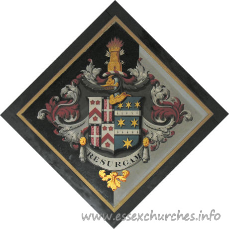 St John, Finchingfield Church – For John Ruggles-Brise, of Spains Hall, who married 1824, Catherine, daughter of John Haynes Harrison, of Copford Hall, and died 24 September 1852. Details taken from Hatchments in Britain: 6, Edited by Peter Summers