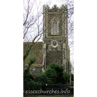 St James, West Tilbury Church – Exterior 7: The tower was added to the church in 1883. The clock does still work, but is however, disabled, due to the lack of bells connected to the chime assembly.