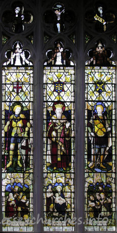 St Mary the Virgin, Great Bardfield Church – N aisle, representing the Three English Saints. St George, Edward the Confessor and St Alban.