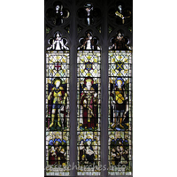 St Mary the Virgin, Great Bardfield Church – Stained Glass 9: N aisle, representing the Three English Saints. St George, Edward the Confessor and St Alban.