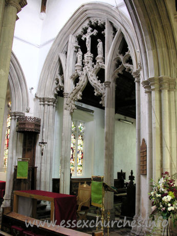 St Mary the Virgin, Great Bardfield Church – The screen, illuminated a little more, showing the rich cusping and crocketing, and use of ogee arches.