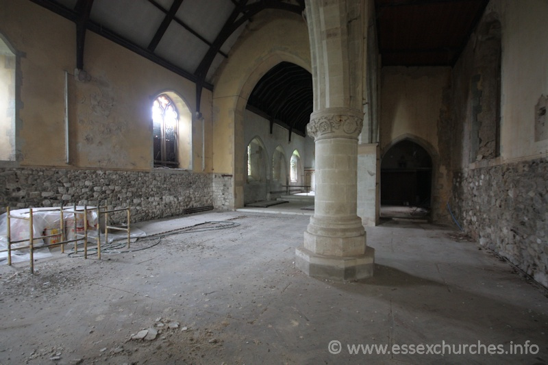St John the Baptist, Mucking Church – The nave from the S aisle.