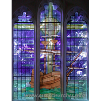 St Mary Magdalene, Great Burstead Church – Stained Glass 2: This window is very new, having been dedicated and blessed by the Bishop of Bradwell in February 2004. It depicts The Mayflower, and is in memory of Sammy Norris (1910-1978).