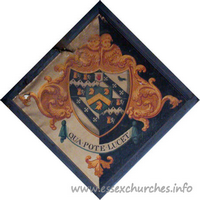St Michael, Theydon Mount Church – Hatchment 6: This is the hatchment of Anne Bowyer, wife of Sir William Smijth, 7th Bt. She died 1815, and was survived by her husband.
