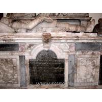 St Michael, Theydon Mount Church – Monument 6: Monument to Sir William Smith d.1631, son of Sir William Smith who built the church. He survived his father by just five years. Here lyeth the body of Sr William Smith Knight sonne of Sr William Smith of Theydon Mount in the Countie of Essex wher after manie sweet expressions of his confidence in the mercies of his Saviour in the two and thirtieth yeare of his age peaceably slept in our Lord Jesus He had two wives. The first, Heleglnwagh [Heliganrith?] the daughter of the right honourable Edward Viscount Conway. By her he had only one sonne and heire Edward and two daughters. The second, Anne descended of the auntient [ancient?] family of Croft in Herefordshire as yet living who as a testimonie of her loyall affection erected this to the memorie of her deare consort deceased on the 5th of March 1631.