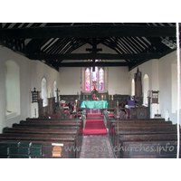 St Peter, Nevendon Church – Interior 1: Courtesy of a small, but low window, I was able to get this shot of the interior even though the church was closed. The roof is C15.
