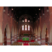 All Saints, Southend-on-Sea Church – Interior 1: This photo shows the view from the W gallery, looking towards the chancel. Above the chancel arch can be seen a large triple arch, as the chancel rises to the same height as the nave.