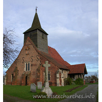 St Giles, Mountnessing Church – Exterior 2: Nave - rebuilt 1888-1891, during the restoration by Bodley and Garner. This restoration reused many of the old materials - brick, limestone and puddingstone.