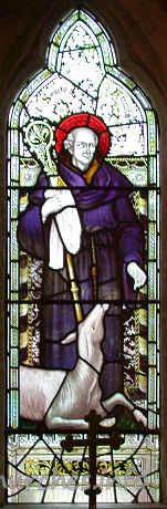 St Giles, Mountnessing Church – Stained glass window in North aisle, depicting St. Giles. By Kempe studios.