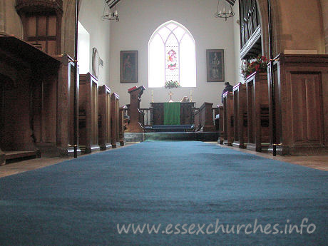 St Giles, Mountnessing Church – Looking through the nave towards the chancel.