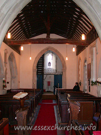 St Mary, Stifford Church – Looking W towards the tower. Notice Julie, my fiancée looking suitably occupied with something in the S aisle.