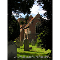St Andrew, Weeley Church – Exterior 1: Here, Weeley church is seen from the east. The vast majority of the church today is that of 1881, by E.C. Robins.