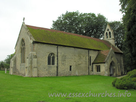 St Mary the Virgin, Little Chesterford Church – A lancet window to the left of the N porch indicates the C13 build.