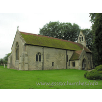 St Mary the Virgin, Little Chesterford Church – Exterior 3: A lancet window to the left of the N porch indicates the C13 build.
