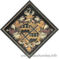 St Mary the Virgin, Henham Church – Hatchment 2: For Samuel Feake, of Durrington, who died, unmarried, 30 October 1774. Details taken from Hatchments in Britain: 6, Edited by Peter Summers