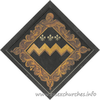St Mary the Virgin, Henham Church – Hatchment 3: For Mary Feake, daughter and co-heiress of Samuel Feake. She died 14 April 1803, aged 82. Details taken from Hatchments in Britain: 6, Edited by Peter Summers