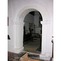 St Mary the Virgin, Strethall Church – Interior 2: This chancel arch seems to be the cause of confusion amongst several experts. Pevsner stated that the chancel arch, appearing to be Anglo-Saxon, was actually post-Conquest, due to the decoration on the capitals. The church guide, however, refers to H.M. Taylor's Anglo-Saxon Architecture, which describes the chancel are as "one of the finest examples of Anglo-Saxon workmanship in smaller parish churches."
