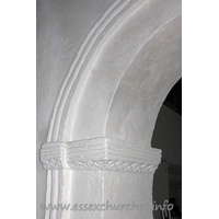 St Mary the Virgin, Strethall Church – Miscellaneous 2: The capital decoration on the chancel arch, leading Pevsner to date it as post-Conquest.