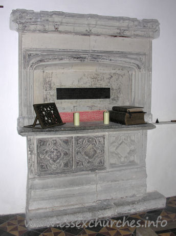 St Mary the Virgin, Strethall Church – This monument, in the N wall of the chancel is for John Gardyner. The inscription reads [taken from the church's guide]: "Pray for the soules of John gardyner gentilman here buryed sometyme lord of this manour + patron/ of this Churche + of Johane sometyme his wife doughter of henry Wodecok of London gentilman/ + of henry gardyner their son whiche Johane lyethe buryed in the Church of seint mary Wolnoth/ i lumbard street of London + the seid henry their son lyethe buryed in the Churche of sevenok in kent/ + seid John died at this manour at midnight between the xxx day + the xxxi day of august/ the yere of our lord god mvc and viii to all Soules Jhu be marcyfull amen"