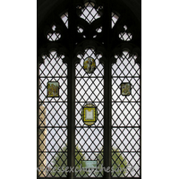 St Nicholas, Elmdon Church – Stained Glass 2: The 17th century painted glass in this window was removed from St Dunstan's Church, Wenden Lofts, during demolition of that church. A.D. 1958.