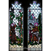 All Saints, Nazeing Church – Stained Glass 1: This early C21 glass was designed by Peter Cormack. "Praise and serve the Lord in great humility. In memory of Gillian Hazlewood Day. 1962-2001."
