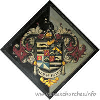 All Saints, Nazeing Church – Hatchment 2: For George Palmer, who married, 1795, Anna Maria, daughter and co-heir of William Bund of Wick, co. Worcs and died 12 May 1853, aged 81. She died 13 Oct 1856. Details taken from Hatchments in Britain: 6, Edited by Peter Summers