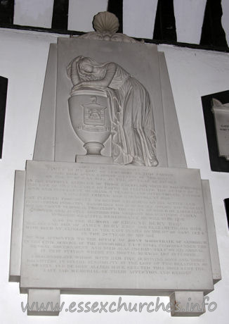All Saints, Nazeing Church – Sacred to the memory of James Bury Esq of Leonards in this parish who died afer a short illness of two days on the 4th of July 1823 in the 59th year of his age. In the faithful exercise of those exemplary virtues which render the life of man valuable on earth, he fulfilled the duties of a kind and indulgent husband, a tender and affectionate father, a sincere friend, and a benevolent man. It pleased providence to bestow a blessing on his active and persevering industry honorably and judiciously applied and to grant him abundant temporal prosperity, the fruits of which he liberally enjoyed and justly distributed amongst his surviving family, in whose grateful remembrance he will ever live. Also to the memory of Edmund Bury Esqr. The second son of James Bury Esqr and Elizabeth his wife, who died at Azimghur in the East Indies on the 11th of November 1824 in the 28th year of his age. He was appointed to the office of joint magistrate of Azimghur in the civil service of the honorable East India Company, under the Bengal government, and died alas prematurely on his arrival at that station, where his mortal remains are interred. A disconsolate widow with her five surviving sons and three daughters in severe sensibility at the loss of two relatives so nearly and dearly allied have erected this monument, the last sad memorial of their affection and regret.