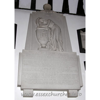 All Saints, Nazeing Church – Monument 2: Sacred to the memory of James Bury Esq of Leonards in this parish who died afer a short illness of two days on the 4th of July 1823 in the 59th year of his age. In the faithful exercise of those exemplary virtues which render the life of man valuable on earth, he fulfilled the duties of a kind and indulgent husband, a tender and affectionate father, a sincere friend, and a benevolent man. It pleased providence to bestow a blessing on his active and persevering industry honorably and judiciously applied and to grant him abundant temporal prosperity, the fruits of which he liberally enjoyed and justly distributed amongst his surviving family, in whose grateful remembrance he will ever live. Also to the memory of Edmund Bury Esqr. The second son of James Bury Esqr and Elizabeth his wife, who died at Azimghur in the East Indies on the 11th of November 1824 in the 28th year of his age. He was appointed to the office of joint magistrate of Azimghur in the civil service of the honorable East India Company, under the Bengal government, and died alas prematurely on his arrival at that station, where his mortal remains are interred. A disconsolate widow with her five surviving sons and three daughters in severe sensibility at the loss of two relatives so nearly and dearly allied have erected this monument, the last sad memorial of their affection and regret.
