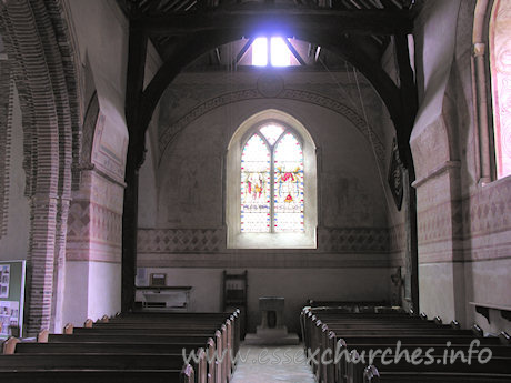 St Michael & All Angels, Copford Church – Looking W - here can be seen the wooden base of the belfry structure.