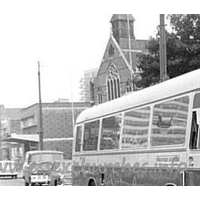Trinity (Free Church of England), Southend-on-Sea Church – Postcard 3: This is a cropped version of an original supplied by Essex Bus Enthusiasts Group collection, courtesy Chris Stewart. Click here to see the original. Reproduced by kind permission of SCT'61 Website.
