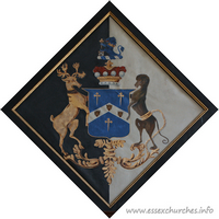 All Saints, Terling Church – Hatchment 1: For John James, 2nd Baron Rayleigh, who married 1842, Clara Elizabeth La Touche, daughter of Captain Richard Vicars, R.E., and died 14th June 1873. Details taken from Hatchments in Britain: 6, Edited by Peter Summers