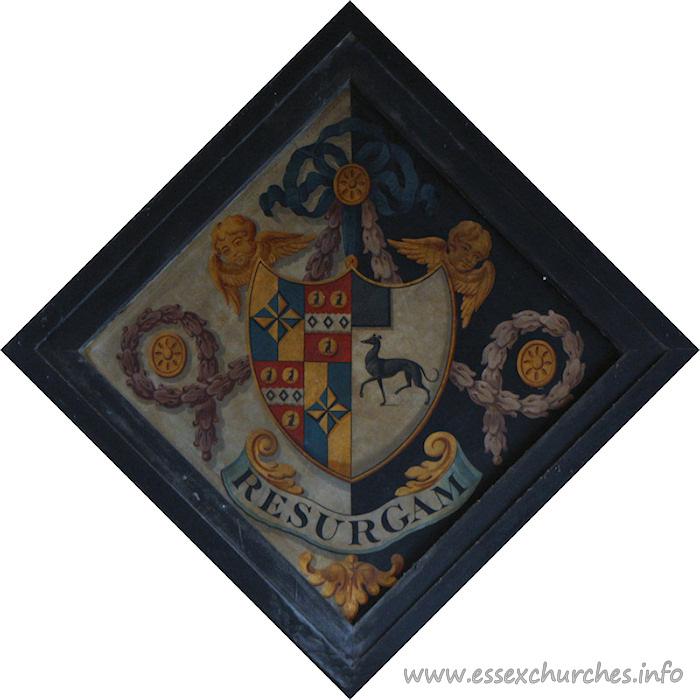 St Andrew, Boreham Church – For Frances, second wife of Robert Clare Haselfoot. She died 8th June 1843. Details taken from Hatchments in Britain: 6, Edited by Peter Summers
