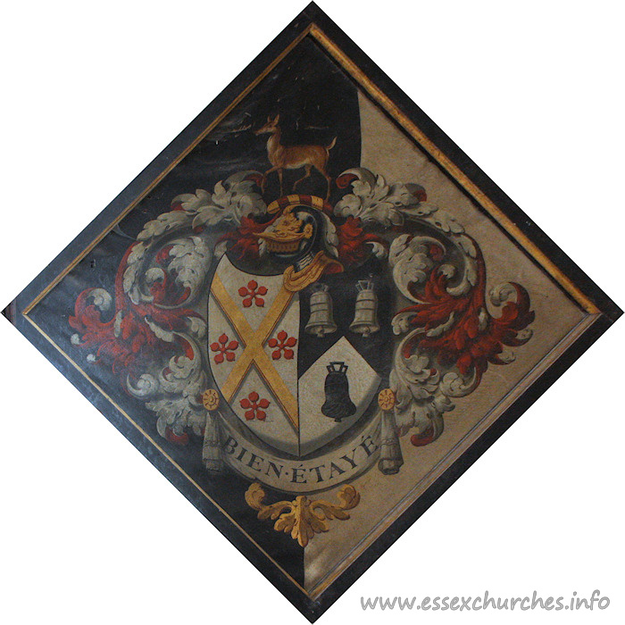 St John the Evangelist, Little Leighs Church – For James Wellstead of West Ham, Essex, who married 1814, Louisa Porter, of Great Waltham, and died 2nd February 1843, aged 49. Details taken from Hatchments in Britain: 6, Edited by Peter Summers