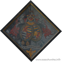 St Mary the Virgin, Little Sampford Church – Hatchment 1: For Lieut.-Gen. Sir William Cornwallis Eustace, K.C.H., C.B., of Sampford Hall, who married 3rd, Emma, 2nd daughter and co-heir of Admiral Sir Eliab Harvey, and died 9th February 1855. Details taken from Hatchments in Britain: 6, Edited by Peter Summers
