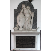 St Mary & All Saints, Lambourne Church – Monument 7: Near this place are interred the remains of JOHN LOCKWOOD Esq., second son of RICHARD LOCKWOOD of Dems Hall in this County. He married Matilda, second daughter of Edward Conyers Esq. of Copt Hall in Essex by whom he has one daughter, Matilda, born April 8th 1763 now living. This memorial was erected by his afflicted widow in the year of our Lord 1778. In the same vault are since deposited the remains of the above mentioned Matilda Lockwood, widow who surviving her husband upwards of sixteen years, dies June 3rd 1793 in the sixty-seventh year of her age.