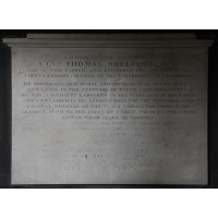 St Mary & All Saints, Lambourne Church – Monument 12: Sacred to the memory of the REVD. THOMAS SHELFORD, B.D., rector of this parish, and formerly fellow and tutor of Corpus Christi College in the University of Cambridge. He possessed high moral and intellectual attainments, and lived in the exercide of every Christian virtue. He was a diligent labourer in the vineyard of the Lord, and unwearied in his efforts both for the temporal and eternal welfare of the flock committed to his care, leading them to the cross of Christ, whom he preached and in whom alone he trusted. He was born at Thetford, Norfolk, March 11th 1792 and died at Lambourne, much and deservedly lamented, September 14th 1846. The memory of the Just is blessed. This memorial of departed worth is placed as a tribute of affectionate and grateful remembrance by his sorrowing widow, ELIZA JANE SHELFORD.