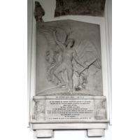 St Mary & All Saints, Lambourne Church – Monument 13: THE TRUMPET SHALL SOUND - 1 Corinthians.XV.52 To the memory of George Lockwood, Captain 8th Hussars, second son of William Joseph Lockwood of Dews Hall, born June 16th 1818. He fell October 25th 1854 in the memorable cavalry charge of Balaclava while acting as A.D.C. to Major General the Earl of Cardigan. Every effort to recover his remains having proved ineffectual this monument is erected by his mother as a tribute of love to an affectionate and dutiful son.