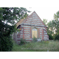 All Saints, Vange Church - ... however, on my first visit (2003), things looked rather different. Here, you can see the boarded up east window.\n
Unfortunately, Vange church was made redundant in the early 1990s. It was subjected to much vandalism and abuse in the intervening years. Shortly after my first visit, though, I was informed that the church had passed into the care of the Churches Conservation Trust, who were going to 'make safe' the building.\n
The architect for Vange church is Alan Greening, who has, in my opinion, done a splendid job of restoring this church to it's former glory.\n