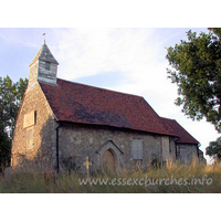 All Saints, Vange Church - The same side of the church, before repair work. Note the 
outline of a S porch in the brickwork. This has now been removed.
