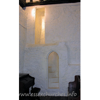 All Saints, Vange Church - The rood stairs. Information at the back of the church 
describes how the external walls of the rood stairs were effectively dismantled 
stone-by-stone during the restoration, and then carefully pieced back together 
again.


