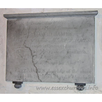 All Saints, Vange Church - Beneath this Marble
are deposited the Mortal Remains of the
Revd David James
Eldest Son of the late Mr John James
of Handir in Cardiganshire;
and near 20 Years Curate of this Parish,
who died April 18th 1806.
In the 46th Year of his Age.

Also Elizabeth James daughter of the above
died March 20th 1804. Aged 8 Months.


