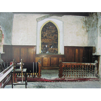 All Saints, Vange Church - The chancel, before work commenced. Note the shattered E 
window. Fragments of which have been used in the current E window. Again, taken 
from a picture on display inside the church.
