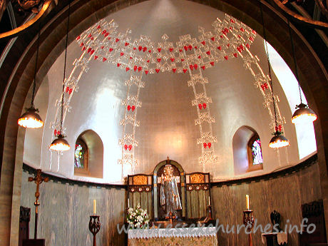 St Mary the Less, Great Warley Church - This image shows the upper part of the chancel. Apologies for 
the rather blurred and brightened image. It was very difficult to get a good 
shot, due to the lighting. Although my flash was not bright enough to illuminate 
the whole scene, it was certainly bright enough to supply those nasty 
reflections!

