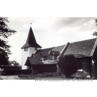 St Andrew, Greensted Church - An old postcard showing the wooden nave walls from the South.