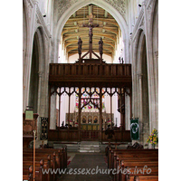 St Mary the Virgin, Saffron Walden Church - Looking East towards the Altar. The screen shown here was 
created by Sir Charles Nicholson, 1924.
