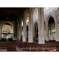 St Mary the Virgin, Saffron Walden Church - The arcades each consist of seven bays, and are very tall, 
with lozenge-shaped piers, which are accentuated by four attached shafts and 
then hollows and slender connecting mouldings making up the diagonals. The 
feeling of spaciousness created by the light entering through the clerestory 
windows in this church is breathtaking.
