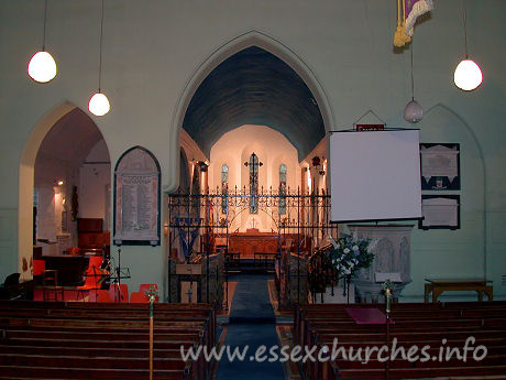 St Peter & St Paul, Dagenham Church - In the Nave. Looking through the chancel arch to the original C13 chancel.
